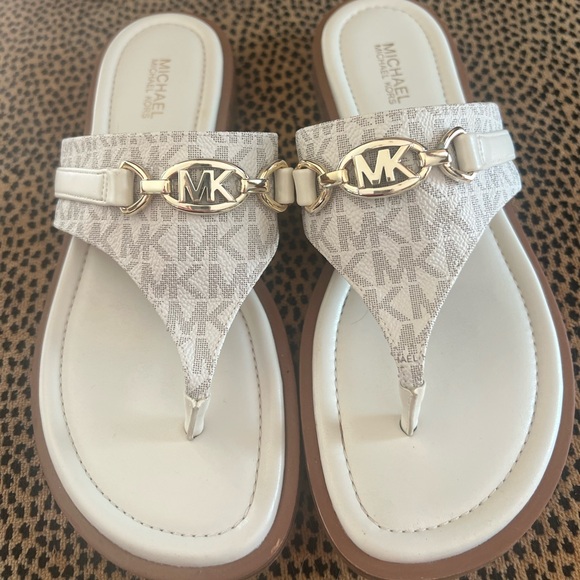 Michael Kors Shoes - Michael Kors Cream and Gold Logo Sandals